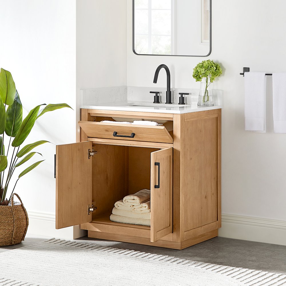 30" Single Bathroom Vanity in Light Brown with Grain White. Picture 3