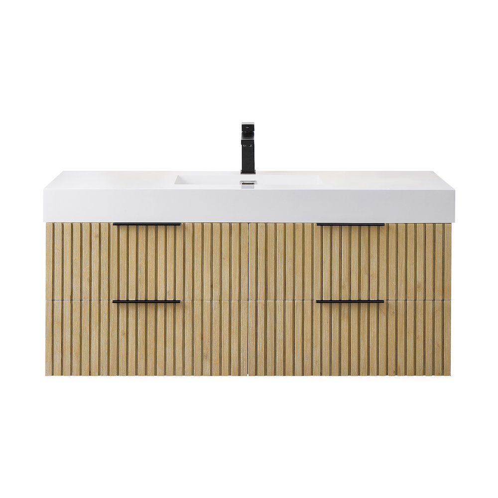 Single Bathroom Vanity in Nature Brown White Artificial Drop-in Sink. Picture 1