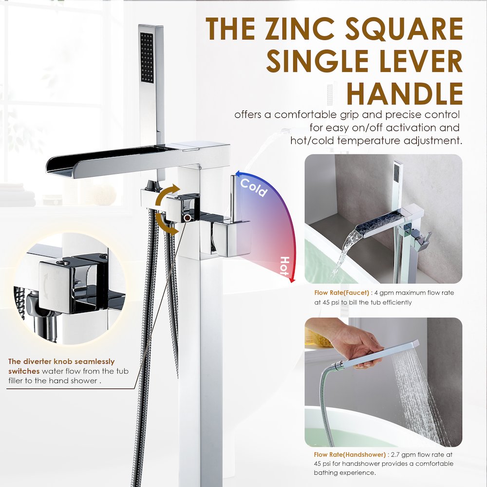 Single Lever Handle Freestanding Floor Mounted Tub Filler. Picture 11
