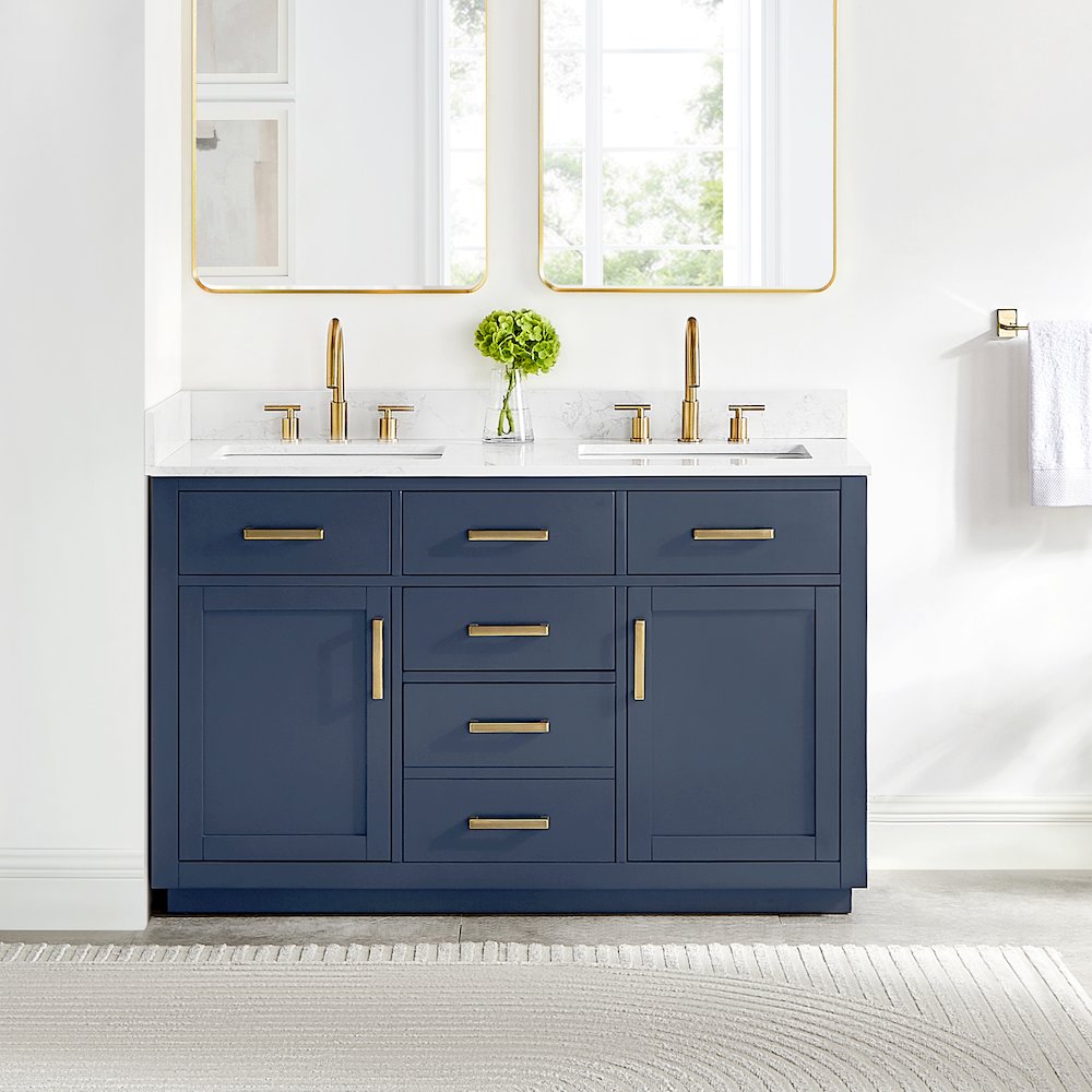54" Double Bathroom Vanity in Royal Blue with Grain White. Picture 2