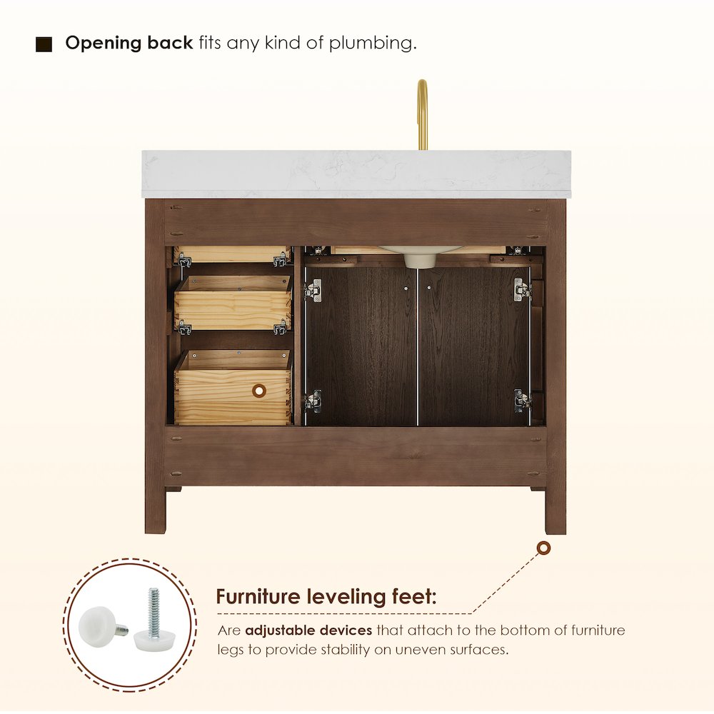 Cerrito 42" Single Bathroom Vanity in Brown Brushed Oak. Picture 14