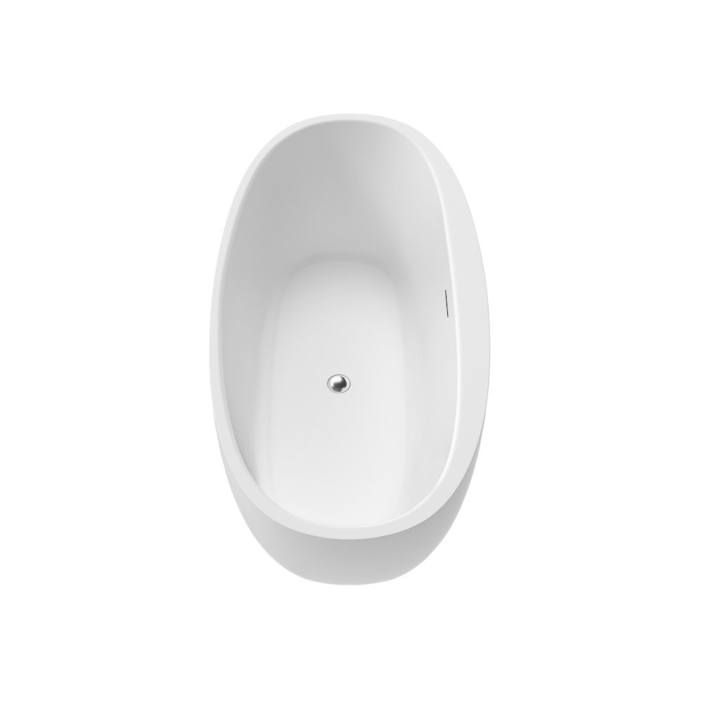 59" x 32" Flatbottom Freestanding Acrylic Soaking Bathtub in Glossy White. Picture 3