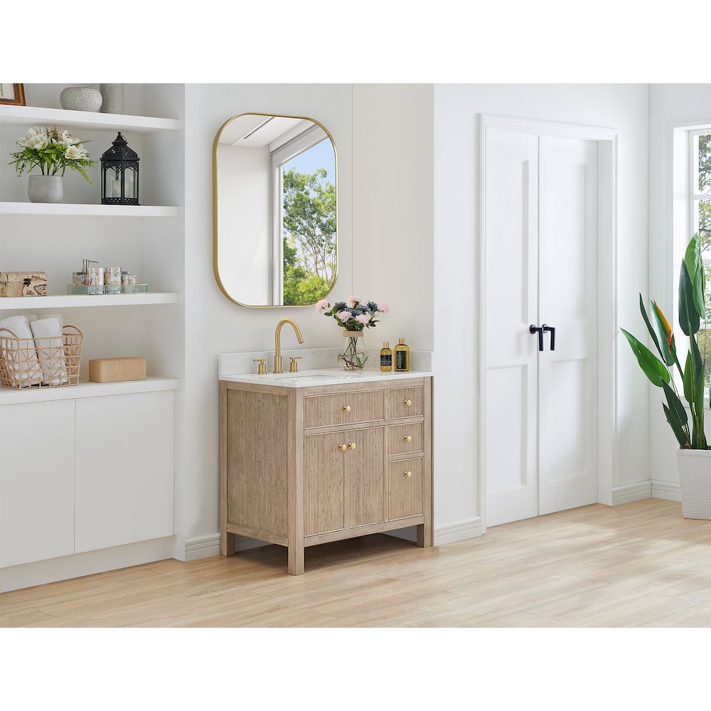 24x32" Rectangular Aluminum Framed in Brushed Gold Modern Bathroom Wall Mirror. Picture 15