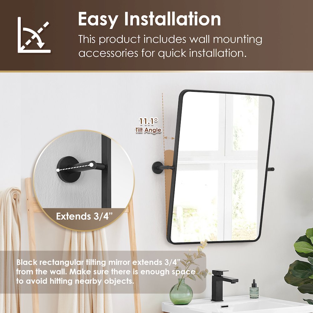 24x32'' Aluminum Framed in Matte Black Modern Bathroom Pivot Wall Mirror. Picture 11