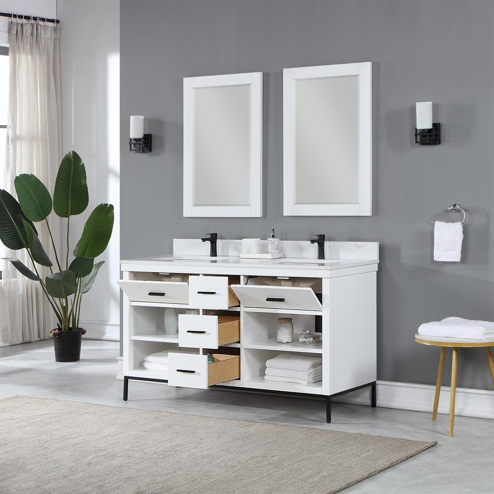 60" Double Bathroom Vanity Set in White with Mirror. Picture 5
