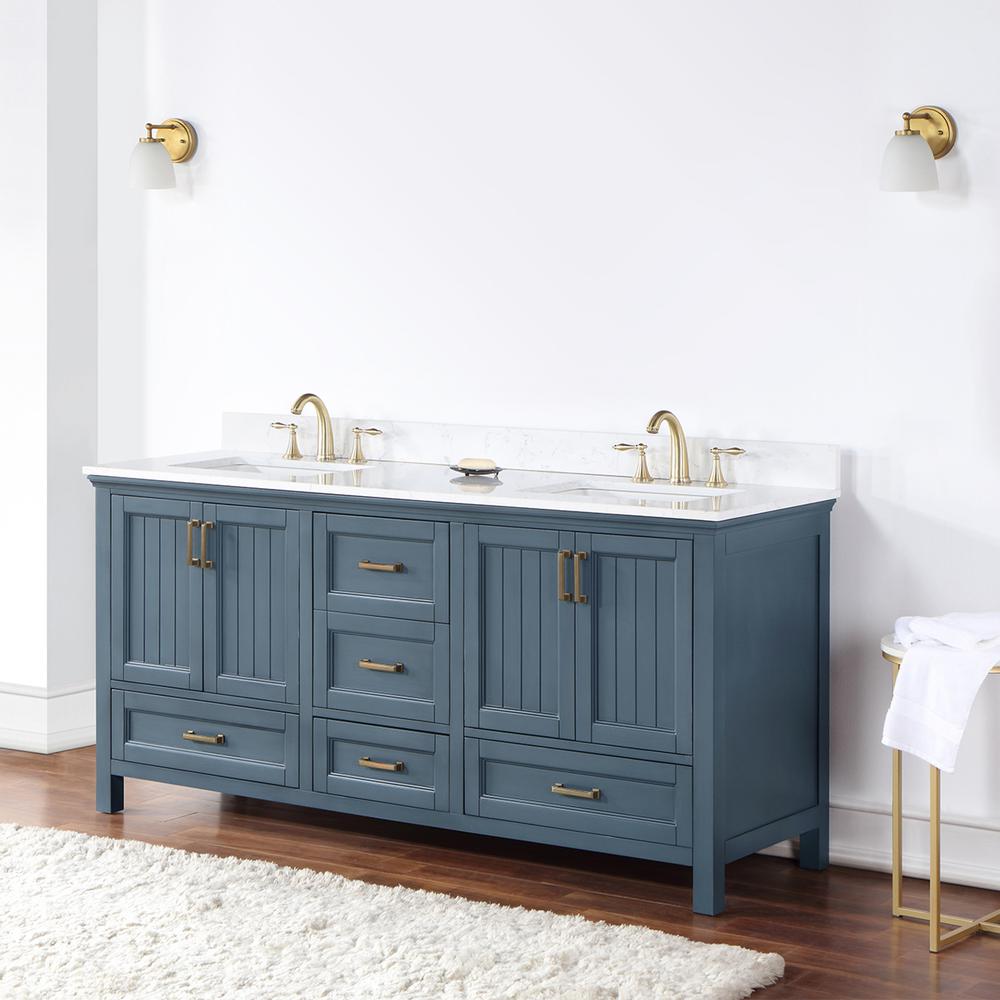 72" Double Bathroom Vanity Set in Classic Blue without Mirror. Picture 4