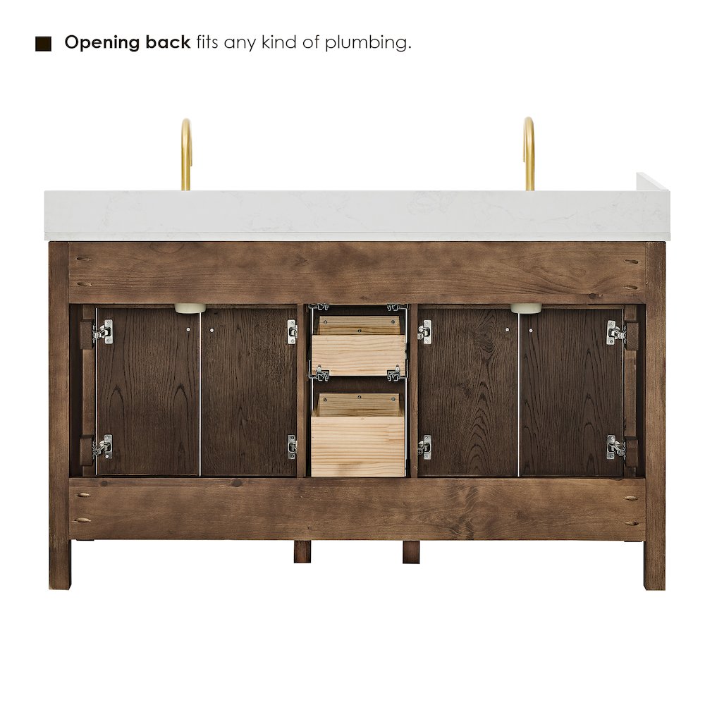 Single Bathroom Vanity in Brown Oak Grain White Engineered Stone Countertop. Picture 13