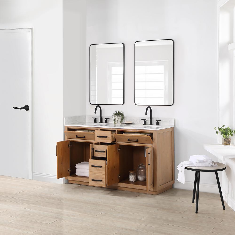 60" Double Bathroom Vanity in Light Brown with Mirror. Picture 7