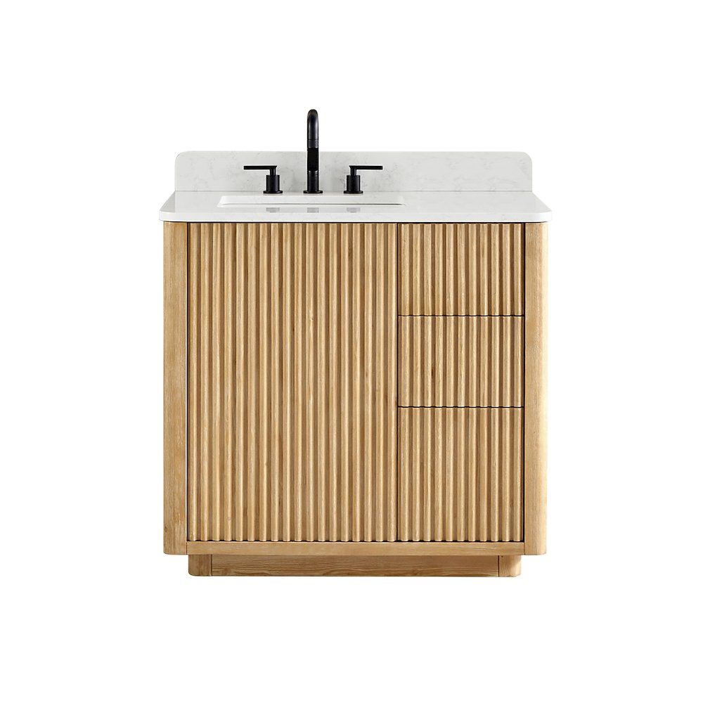 36" Single Bathroom Vanity in Washed Light Brown with Grain White. Picture 1