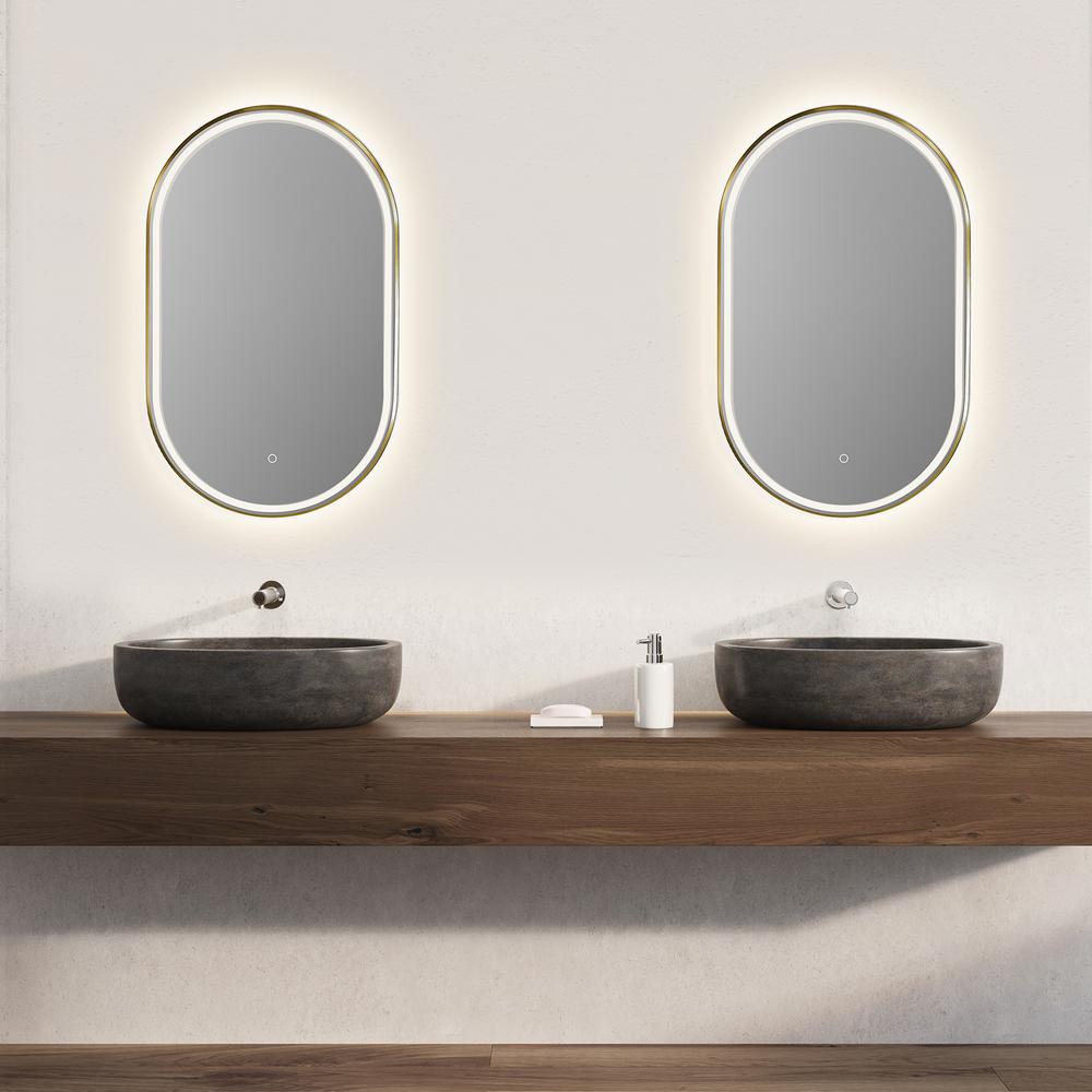 Framed in Brushed Gold Modern Bathroom/Vanity LED Lighted Wall Mirror. Picture 13