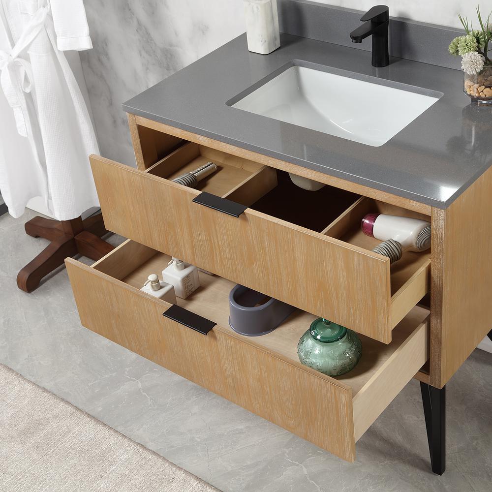 36" Single Bathroom Vanity in Weathered Pine without Mirror. Picture 9