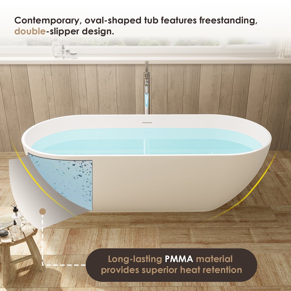 69" x 30" Solid Surface Soaking Bathtub and Integrated Overflow. Picture 13