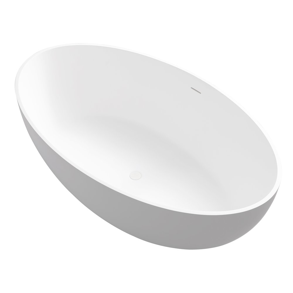 67" x 39" Solid Surface Soaking Bathtub in Matte White and Integrated Overflow. Picture 4