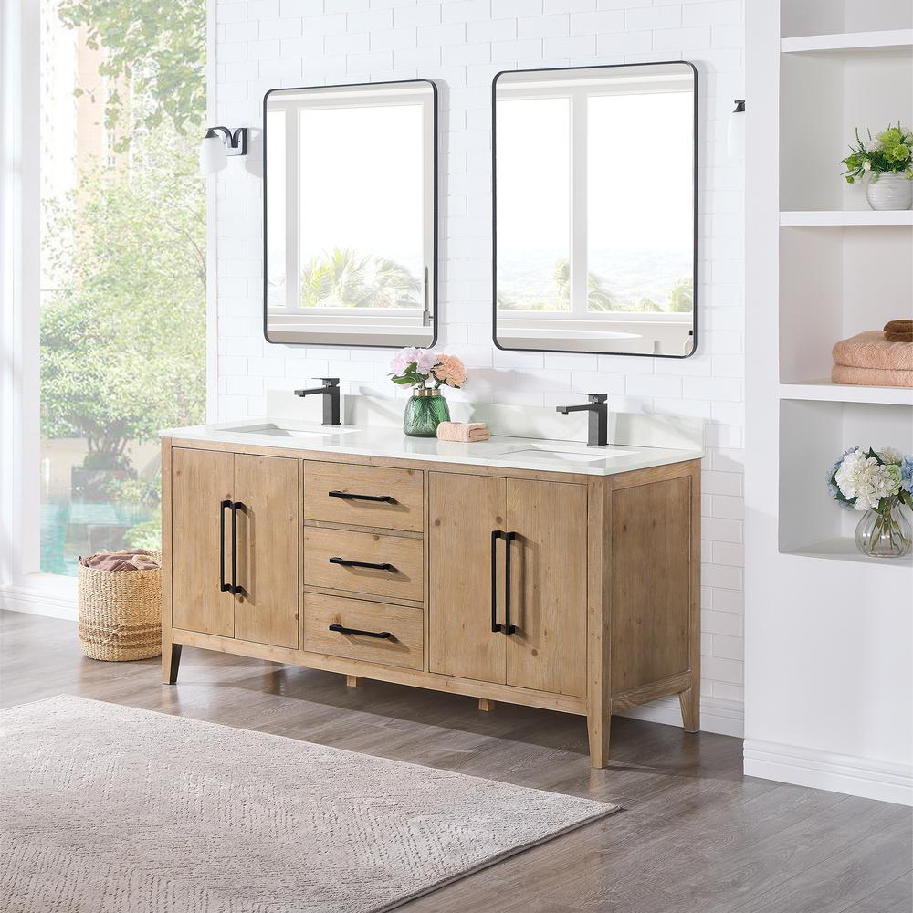 Double Bathroom Vanity in Weathered Fir with Stone Countertop with Mirror. Picture 3