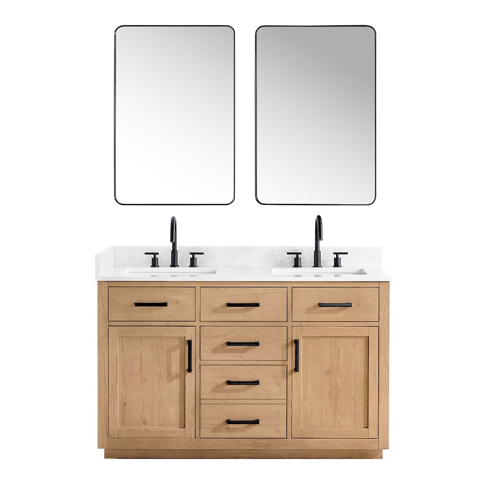 54" Double Bathroom Vanity in Light Brown with Grain White. Picture 1