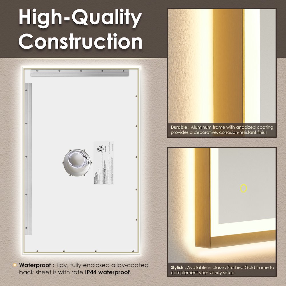 48"x30" Rectangular Wall Mirror in Brushed Gold Aluminum Framed. Picture 13