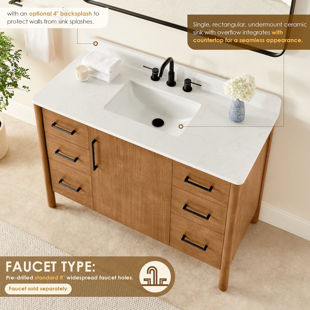 48" Single Bathroom Vanity in Mango Brown with Grain White. Picture 8
