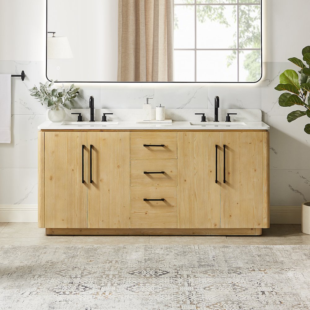 72" Double Bathroom Vanity in Nature Brown with Grain White. Picture 2