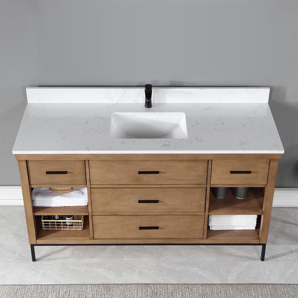 60" Single Bathroom Vanity Set in Brown Pine without Mirror. Picture 6