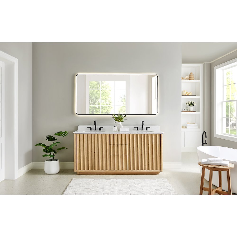 72" Double Bathroom Vanity in Washed Light Brown with Grain White. Picture 14