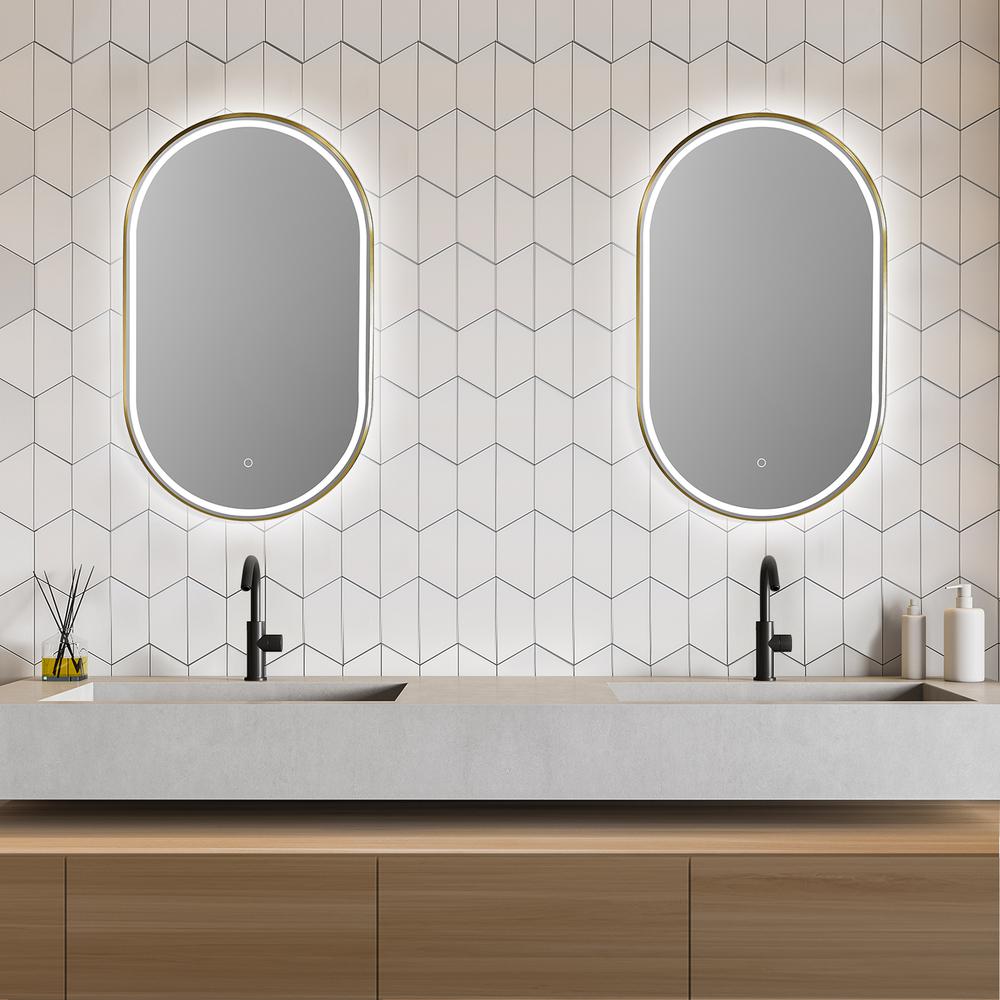 Framed in Brushed Gold Modern Bathroom/Vanity LED Lighted Wall Mirror. Picture 11