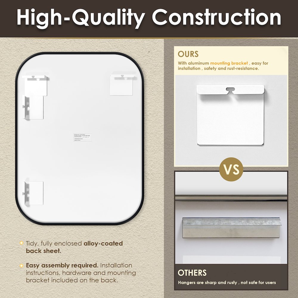 24x32" Rectangular Aluminum Framed in Matte Black Modern Bathroom Wall Mirror. Picture 10