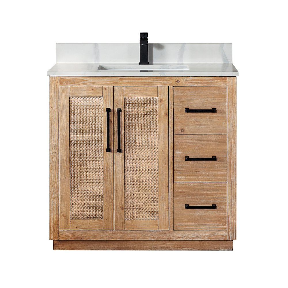 36" Single Bathroom Vanity with Calacatta White Quartz Countertop without Mirror. Picture 1