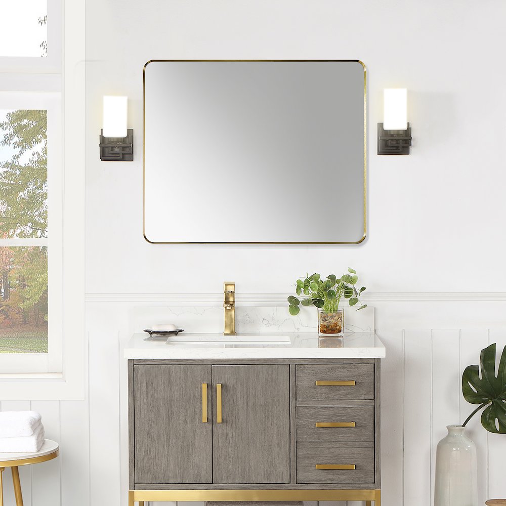 Nettuno 36" Rectangle Bathroom/Vanity Brushed Gold Aluminum Framed Wall Mirror. Picture 6