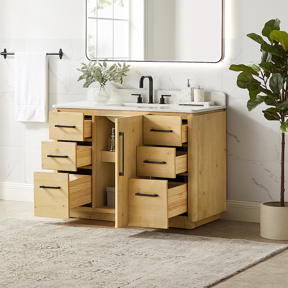 48" Single Bathroom Vanity in Nature Brown with Grain White. Picture 4