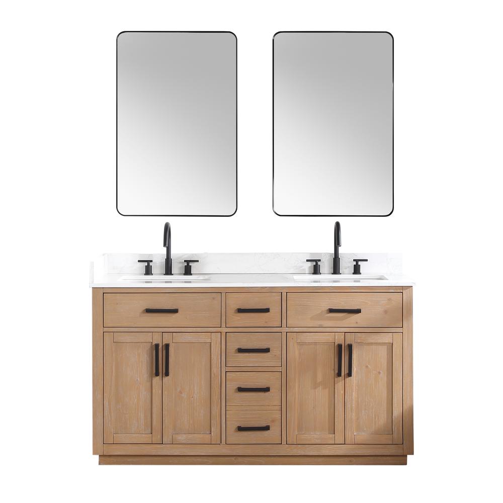 60" Double Bathroom Vanity in Light Brown with Mirror. Picture 1