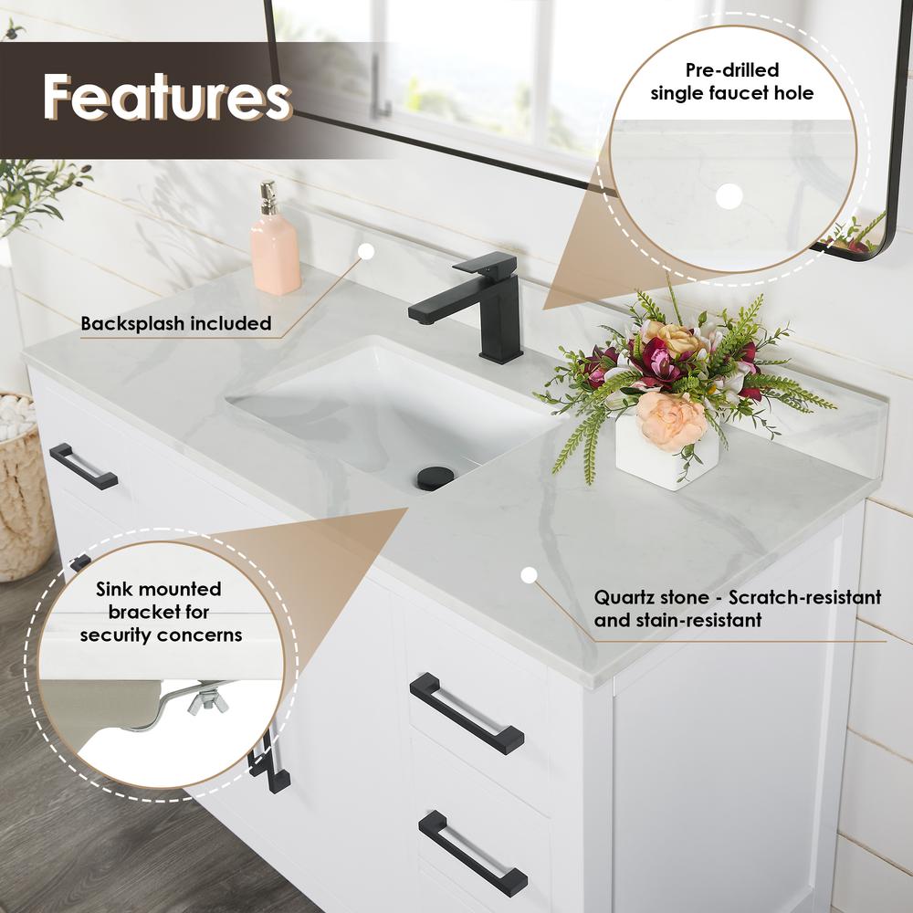 Single Bathroom Vanity in White with Countertop without Mirror. Picture 5