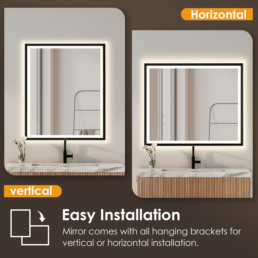 36"x30" Rectangular Wall Mirror in Matte Black Aluminum Framed. Picture 10