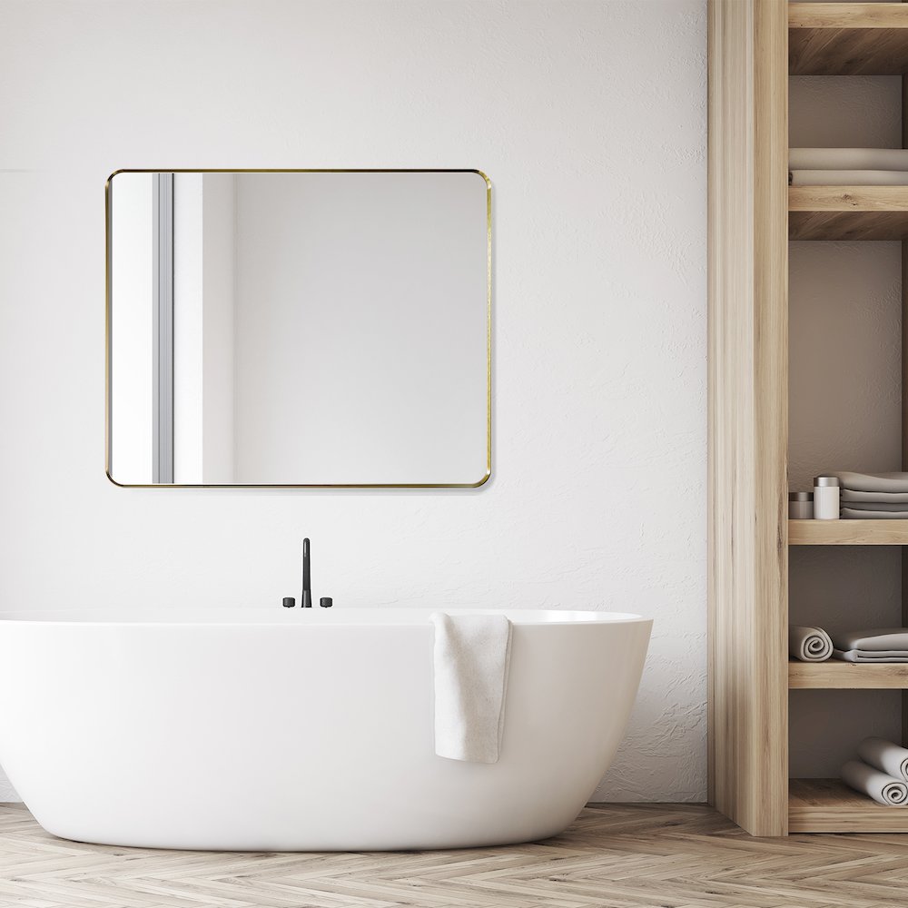 Nettuno 36" Rectangle Bathroom/Vanity Brushed Gold Aluminum Framed Wall Mirror. Picture 14