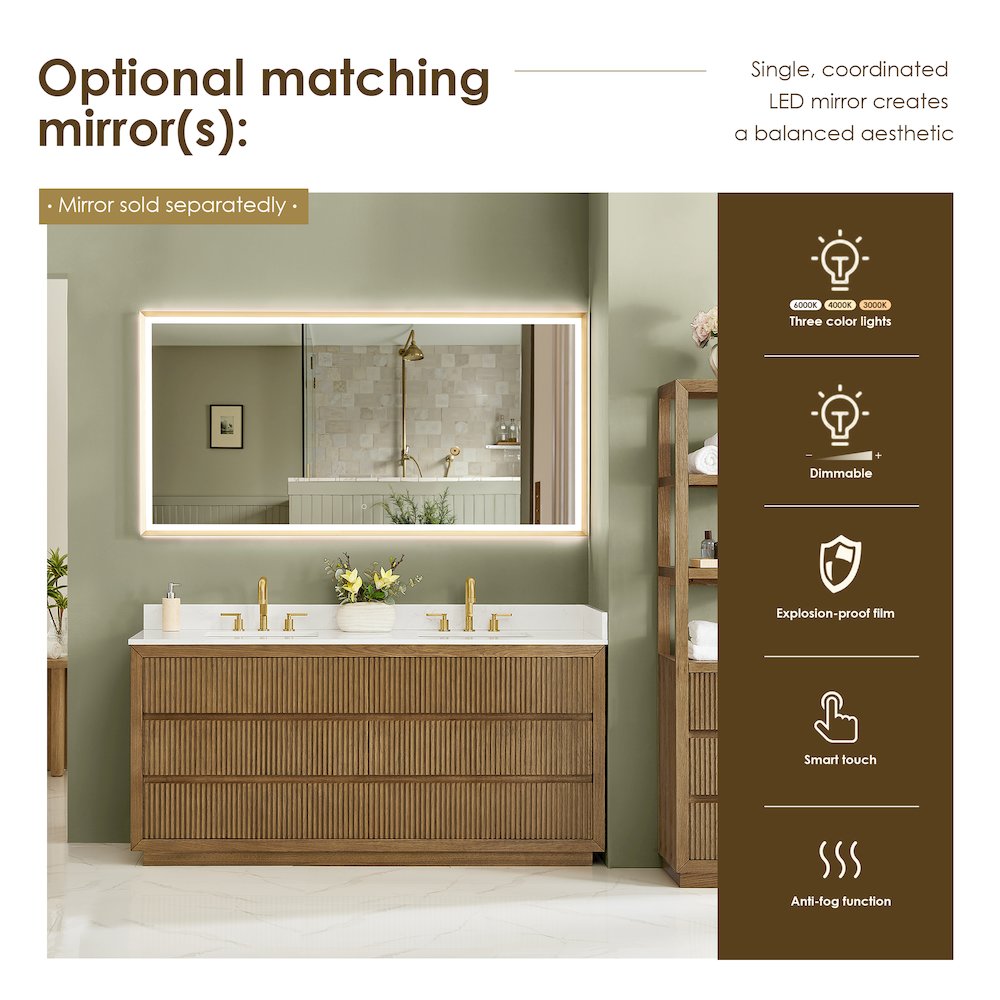 Navan 72" Double Bathroom Vanity in Weathered Brown. Picture 14
