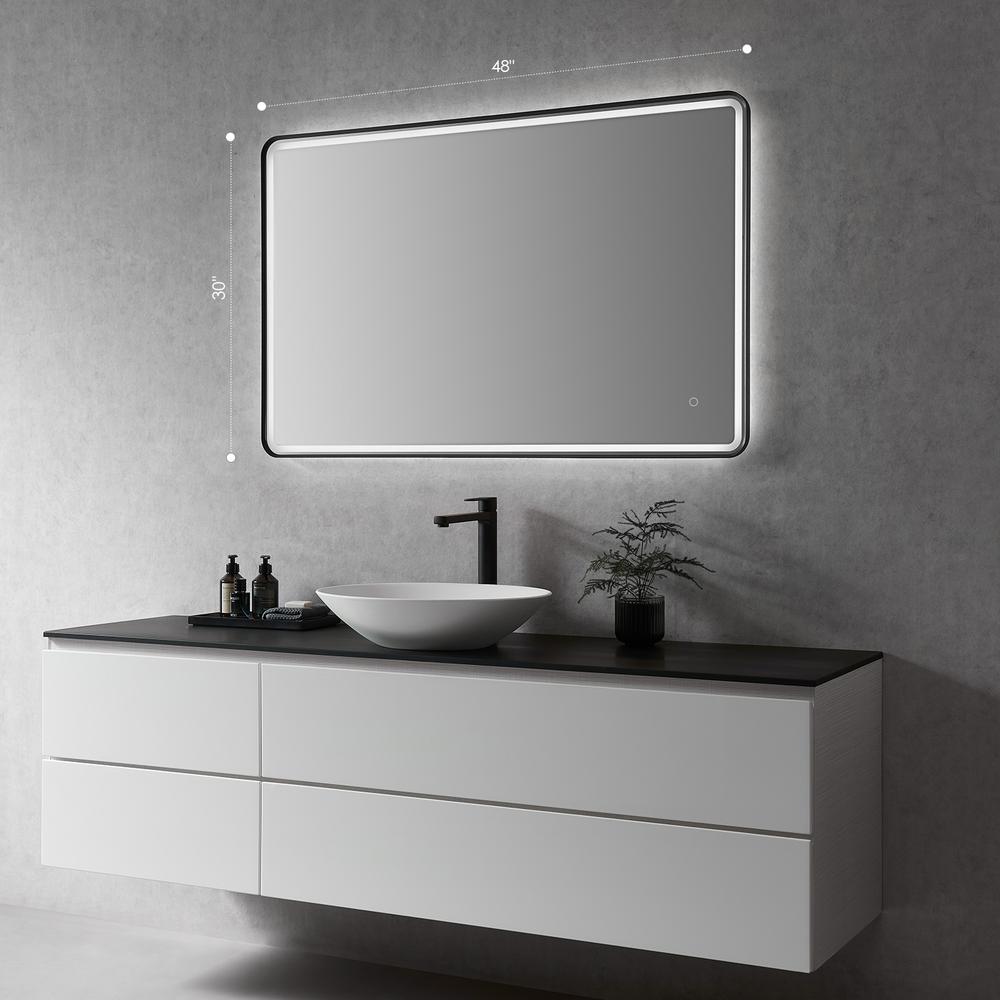 Framed in Matt Black Modern Bathroom/Vanity LED Lighted Wall Mirror. Picture 2