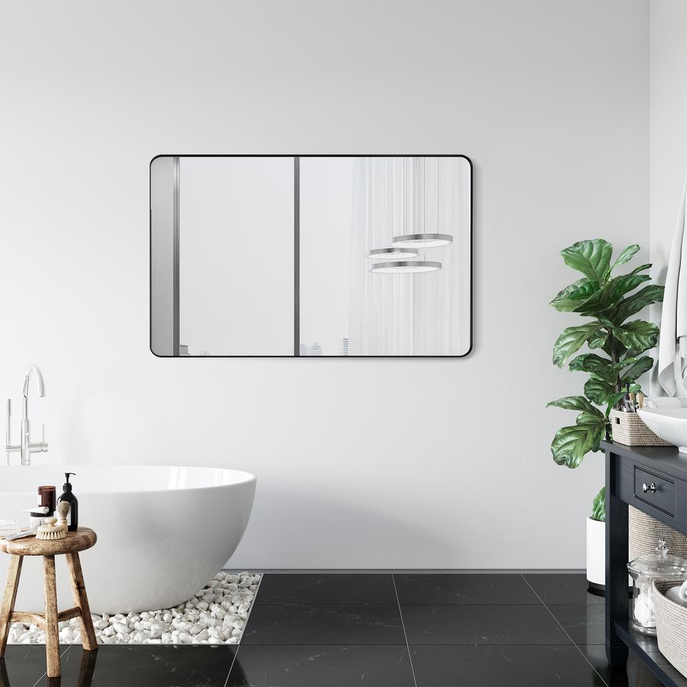 Nettuno 48" Rectangle Bathroom/Vanity Matt Black Aluminum Framed Wall Mirror. Picture 14