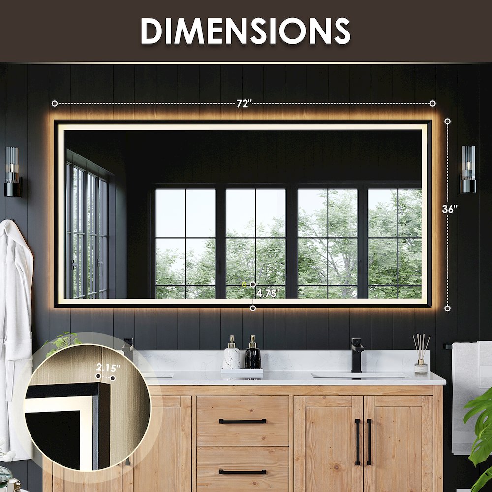 72"x36" Rectangular Wall Mirror in Matte Black Aluminum Framed. Picture 16