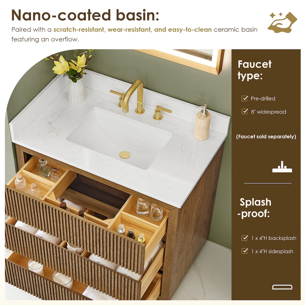 Navan 36" Single Bathroom Vanity in Weathered Brown. Picture 9