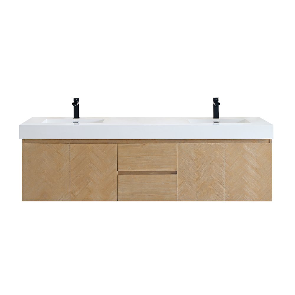 Double Bathroom Vanity in Light Brown White Artificial Drop-in Sink. Picture 9