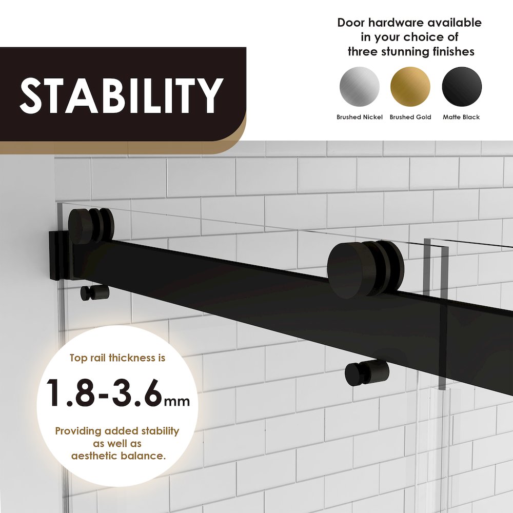 By Pass Frameless Shower Door in Matte Black with Clear Glass. Picture 8