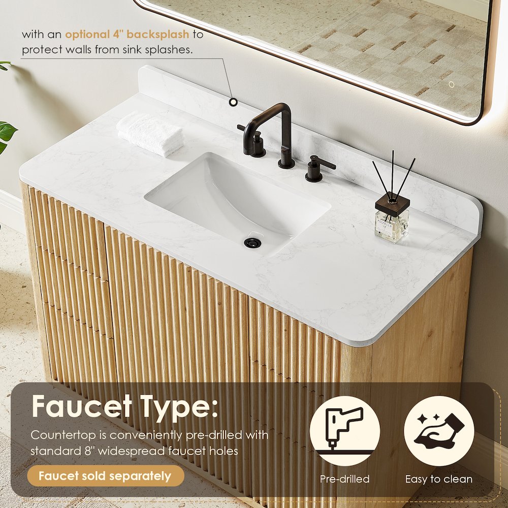 48" Single Bathroom Vanity in Washed Light Brown with Grain White. Picture 7