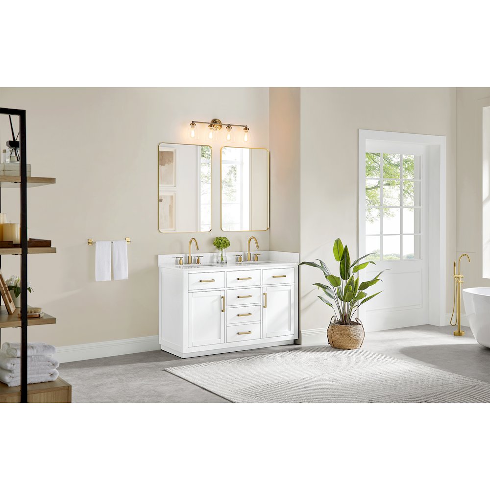 54" Double Bathroom Vanity in White with Grain White. Picture 13