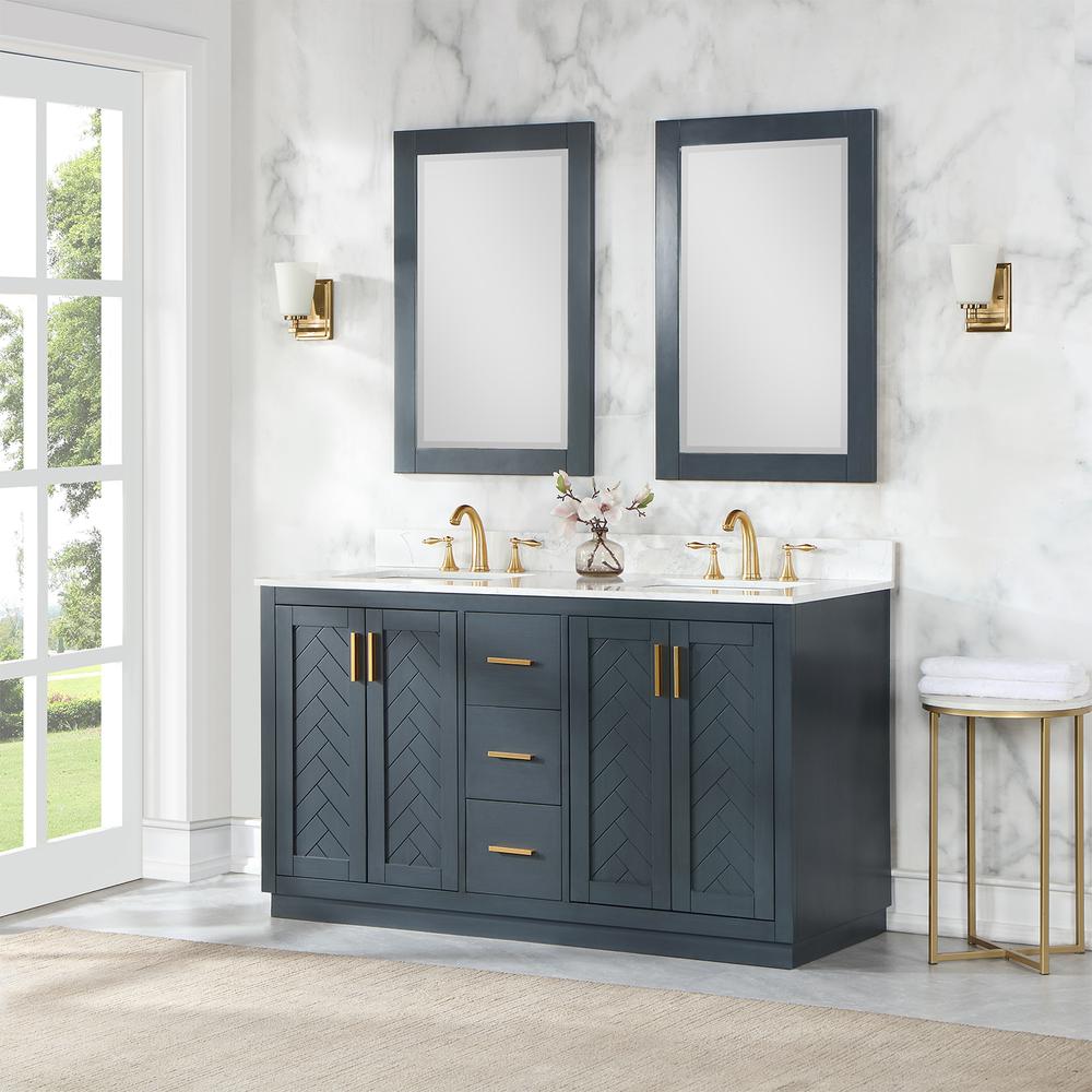60" Double Bathroom Vanity Set in Classic Blue with Mirror. Picture 4