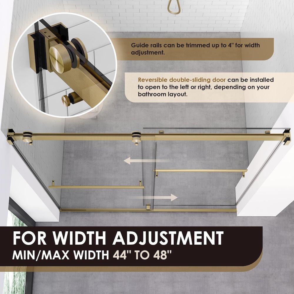 By Pass Frameless Shower Door in Brushed Gold with Clear Glass. Picture 14