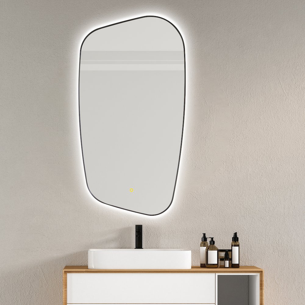 26"x48" Anti-Fog Wall Mirror in Matte Black Aluminum Framed. Picture 7