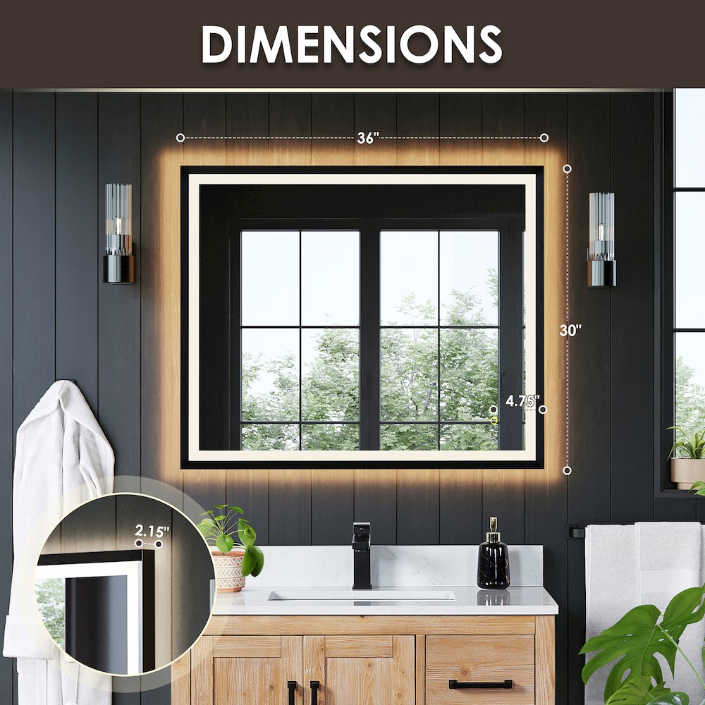 36"x30" Rectangular Wall Mirror in Matte Black Aluminum Framed. Picture 16