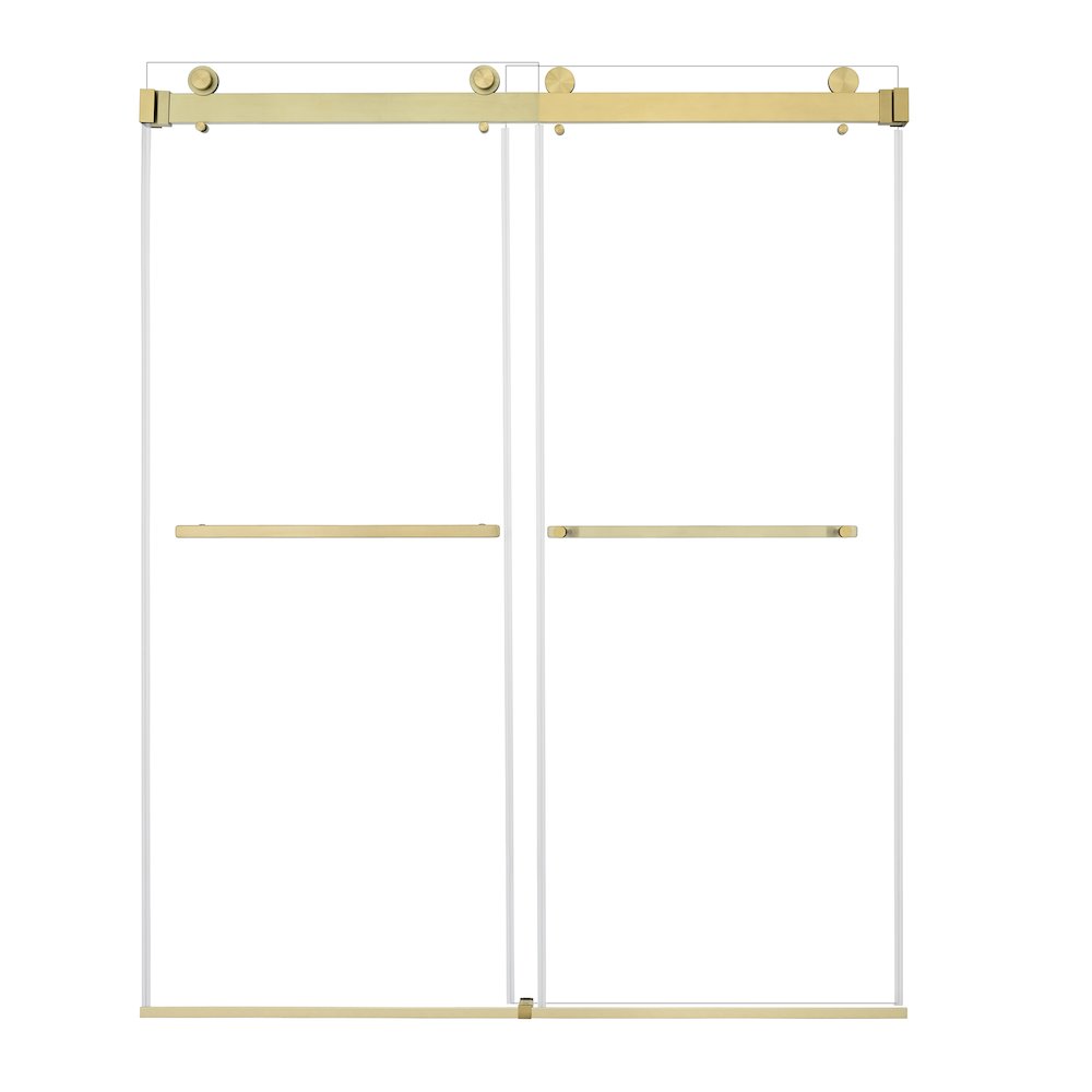 Frameless Exposed Roller Shower Door in Brushed Gold with Clear Glass. Picture 1