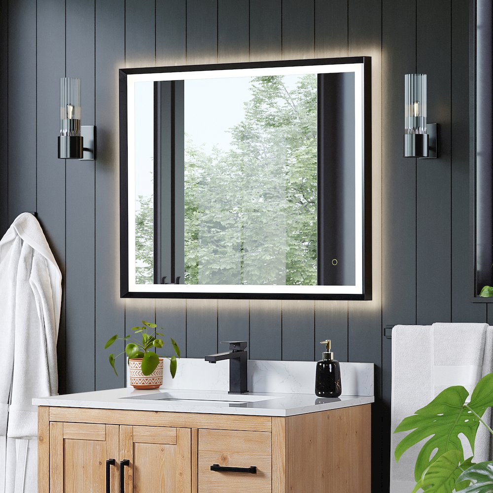 36"x30" Rectangular Wall Mirror in Matte Black Aluminum Framed. Picture 4