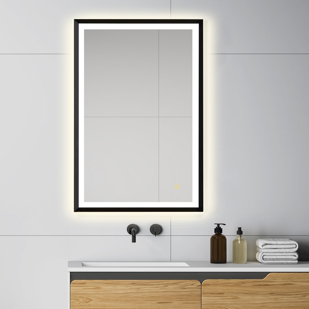 24"x36" Rectangular Wall Mirror in Matte Black Aluminum Framed. Picture 7