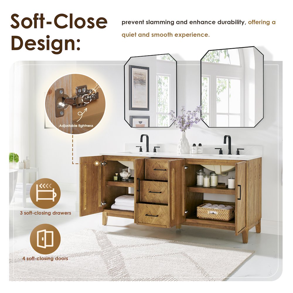 Clara 72" Double Bathroom Vanity in Weathered Brown. Picture 10